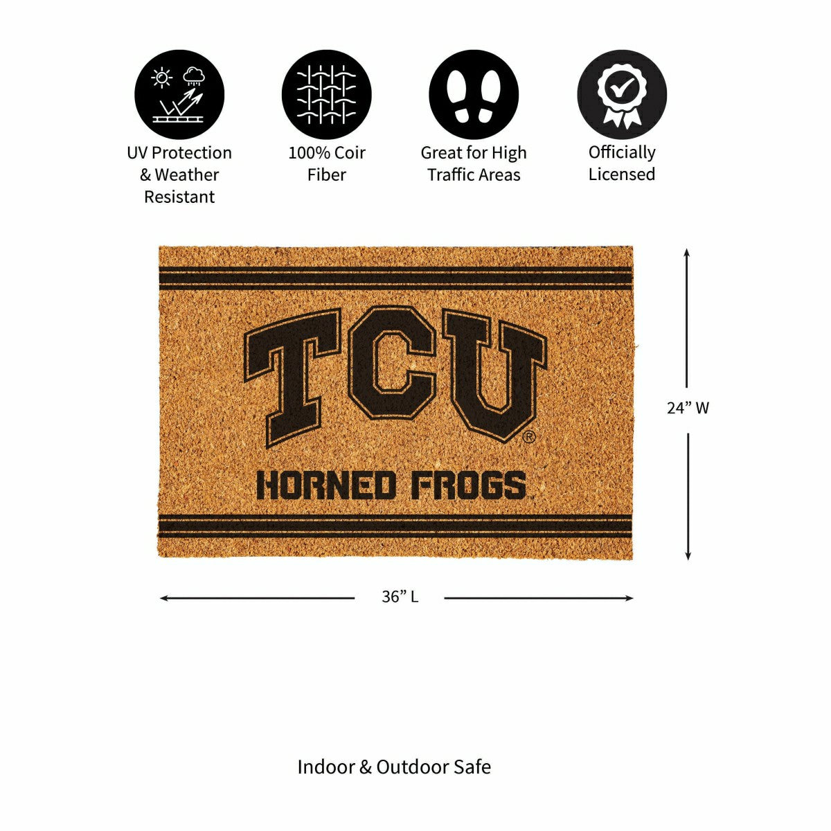 Texas Christian University Large One Color Coir Mat, 36"x24" - Collegiate