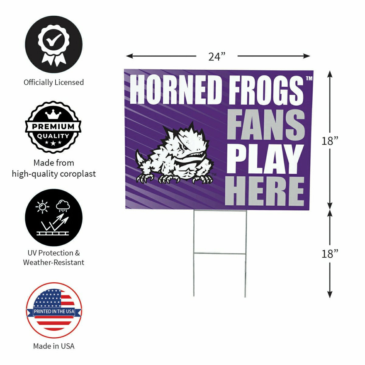 Texas Christian University Coroplast Yard Sign "Fans Play Here" - Collegiate Home