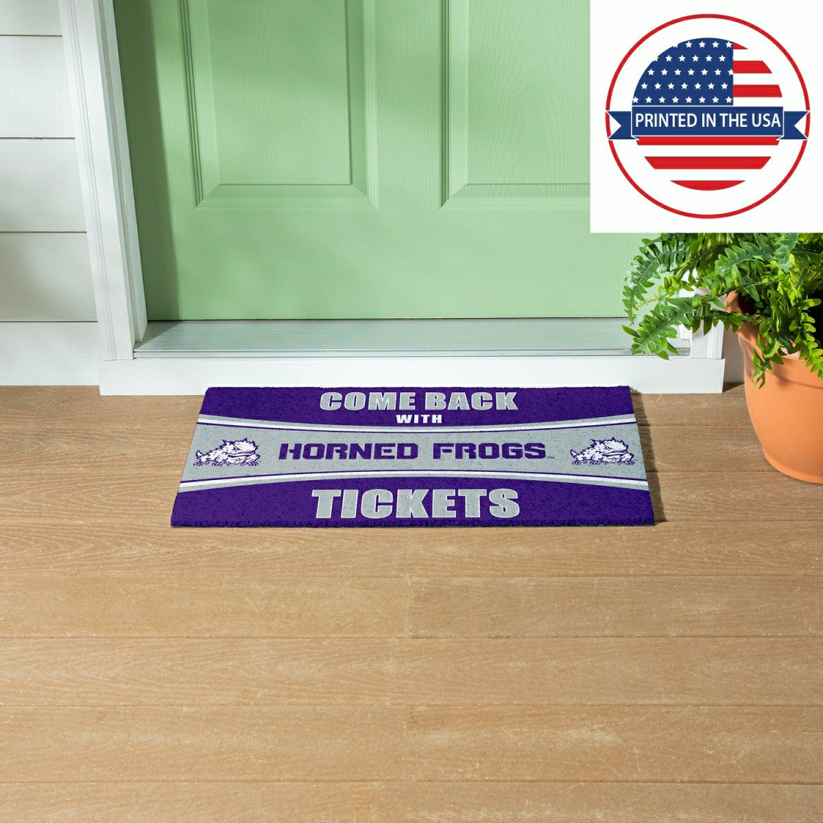 28" x 16" PVC Trapper Mat, Come Back with Tickets, Texas Christian Uni - Collegiate