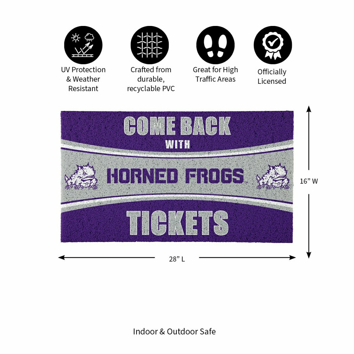 28" x 16" PVC Trapper Mat, Come Back with Tickets, Texas Christian Uni - Collegiate