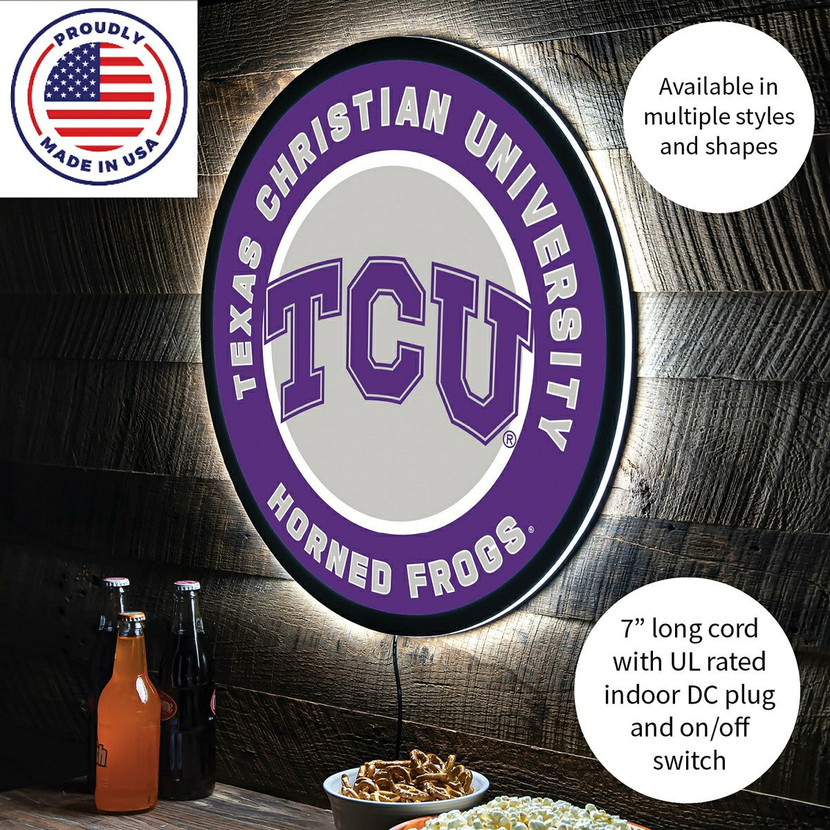 LED Wall Decor, Round, Texas Christian University - Collegiate Home