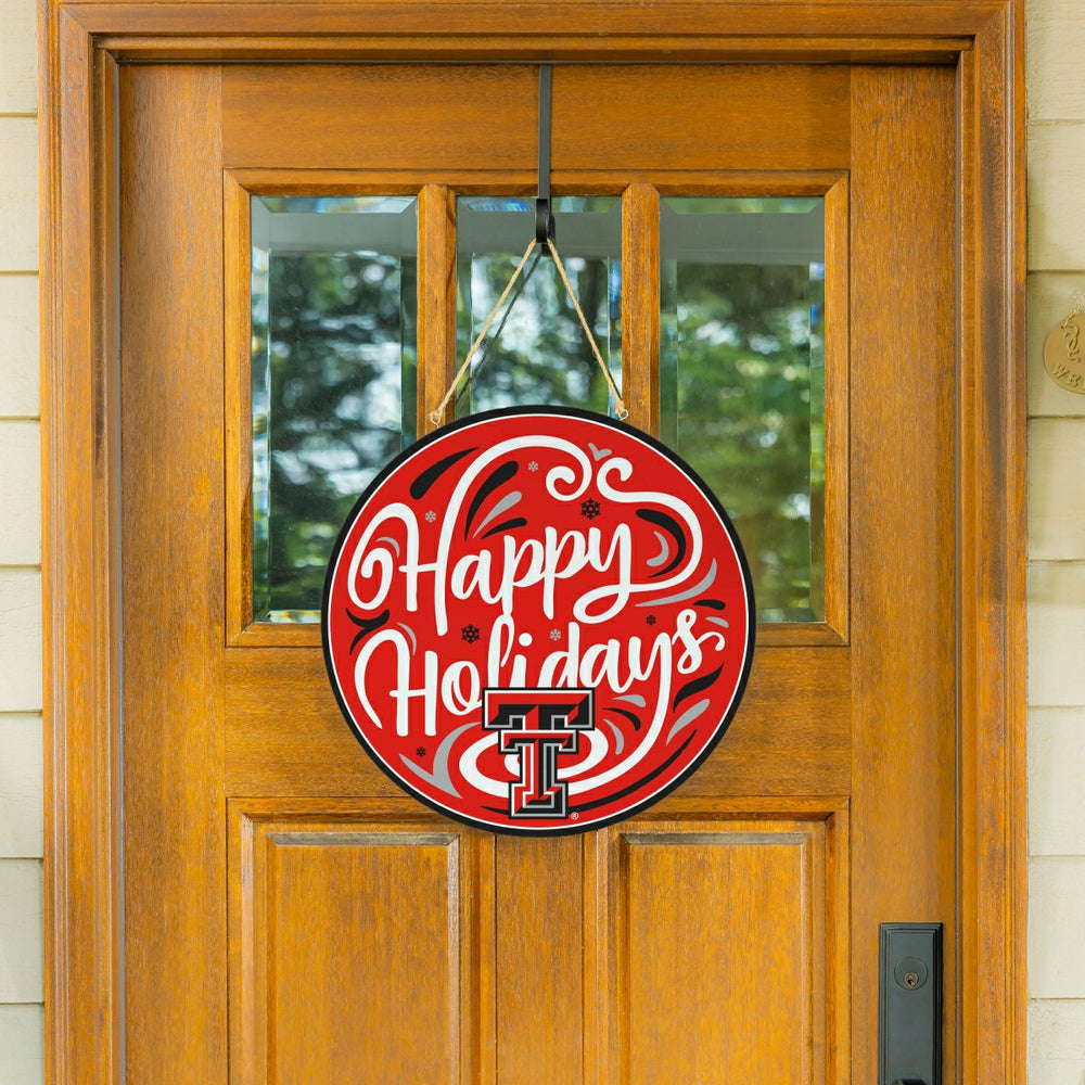 Texas Tech University Holiday Round Door Décor with Hanging Rope, 18x1 - Collegiate Home