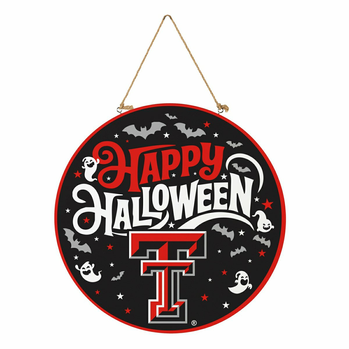 Texas Tech University Halloween Round Door Décor with Hanging Rope, 18 - Collegiate Home