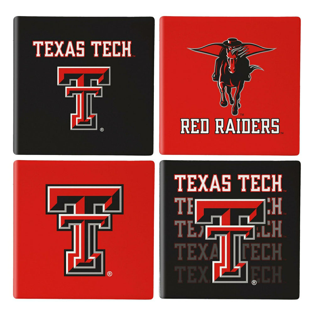 Texas Tech University Ceramic Coasters Set, 4pcs with Wood Caddy - Collegiate Home