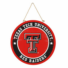 Texas Tech University Round Door Décor with Hanging Rope, 18x18 - Collegiate Home