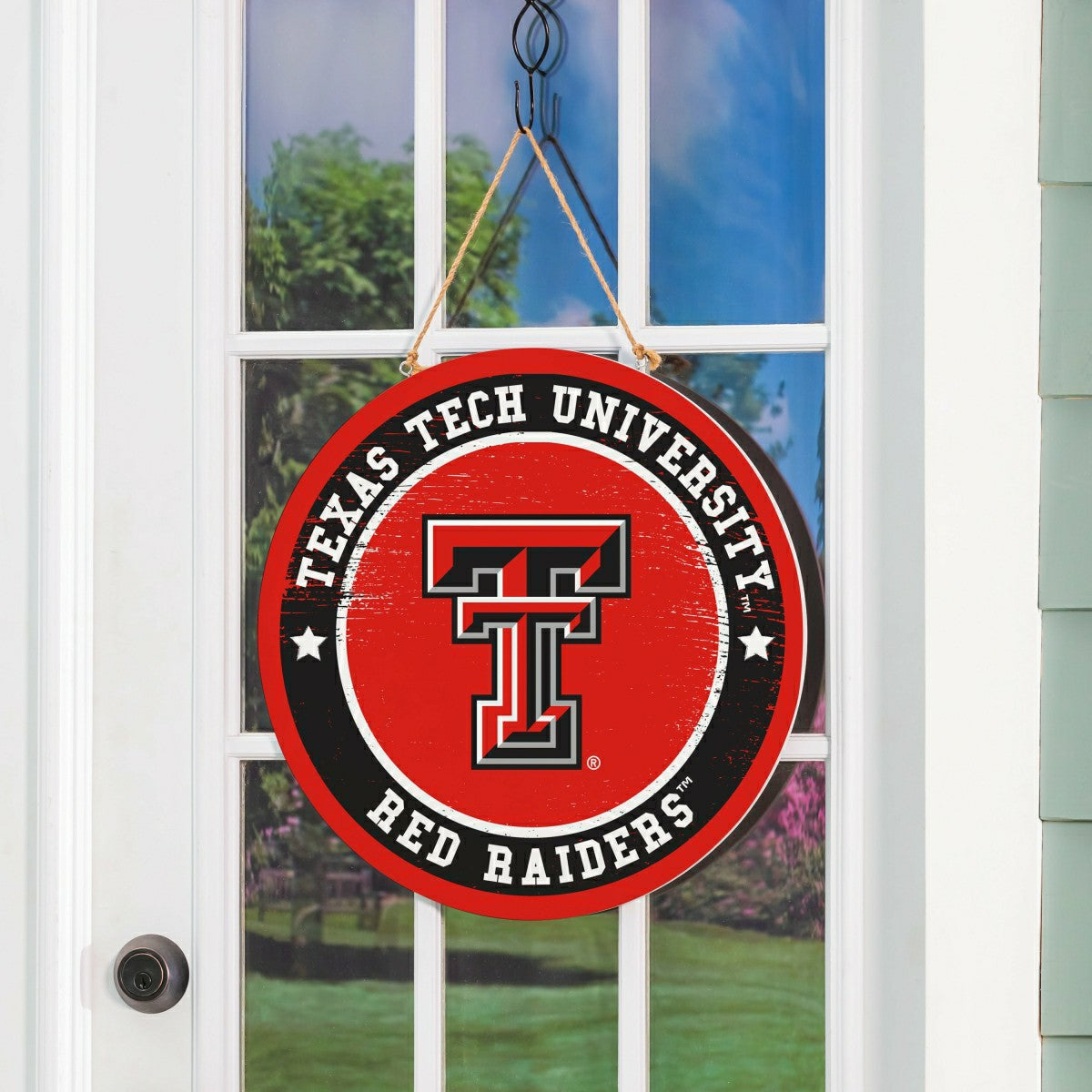 Texas Tech University Round Door Décor with Hanging Rope, 18x18 - Collegiate Home