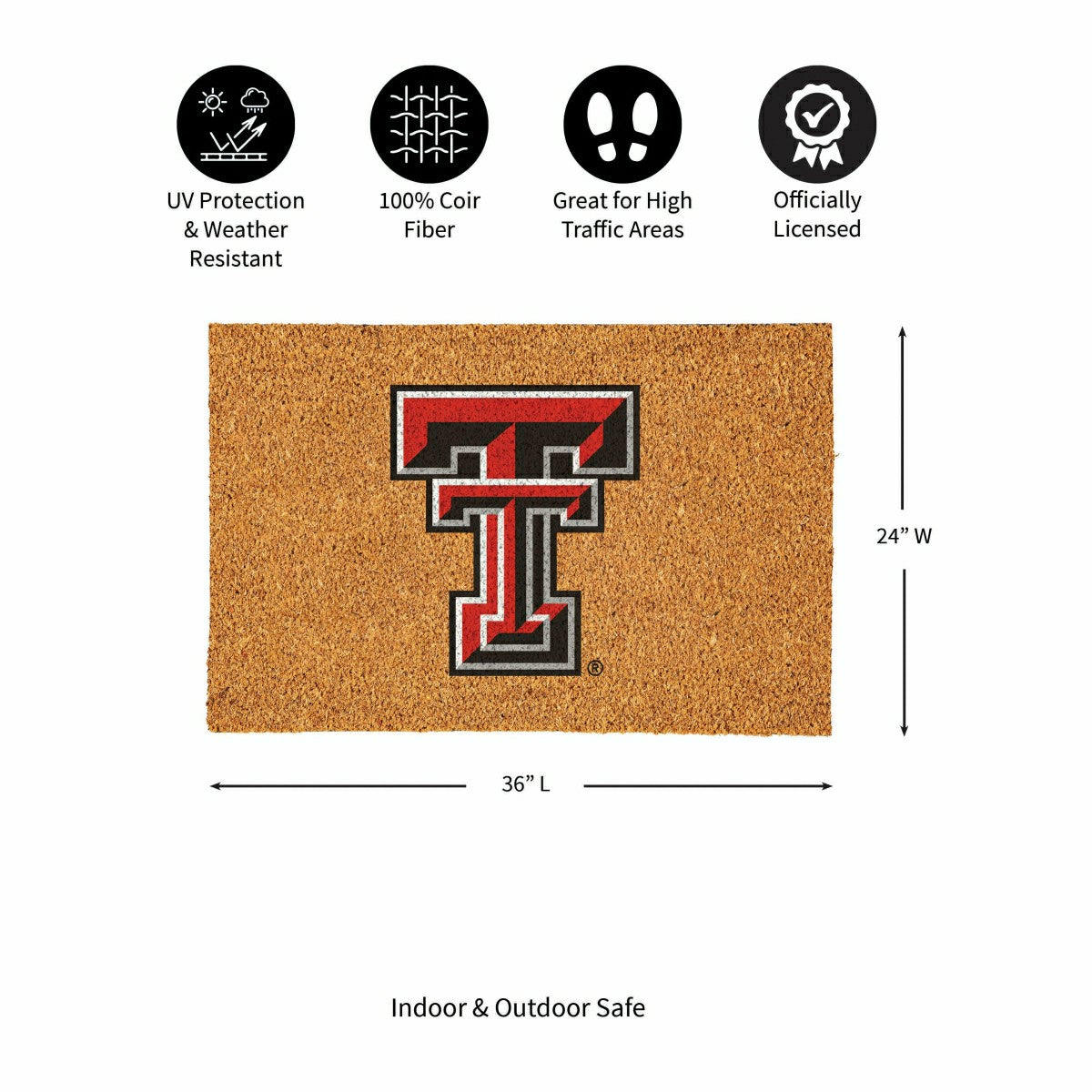 Texas Tech University Large Full Color Coir Mat, 36"x24" - Collegiate