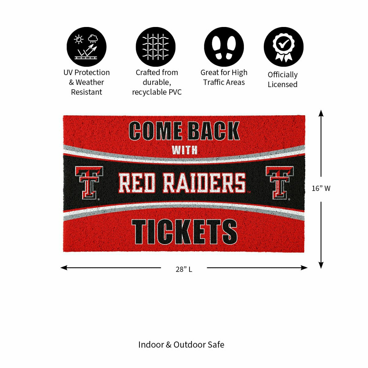 28" x 16" PVC Trapper Mat, Come Back with Tickets, Texas Tech Universi - Collegiate