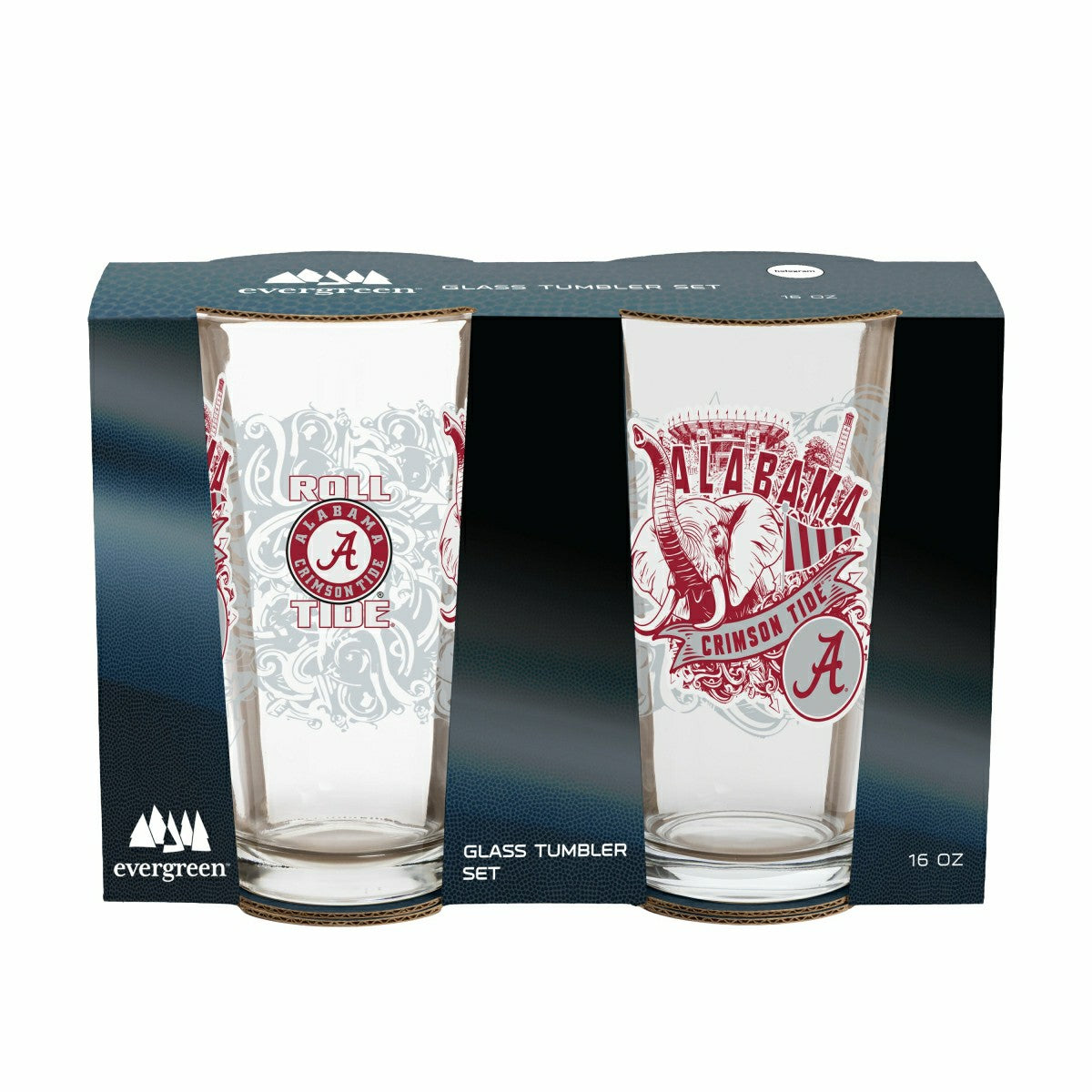 University of Alabama 16oz Glass pint, Set of 2 - Collegiate Home