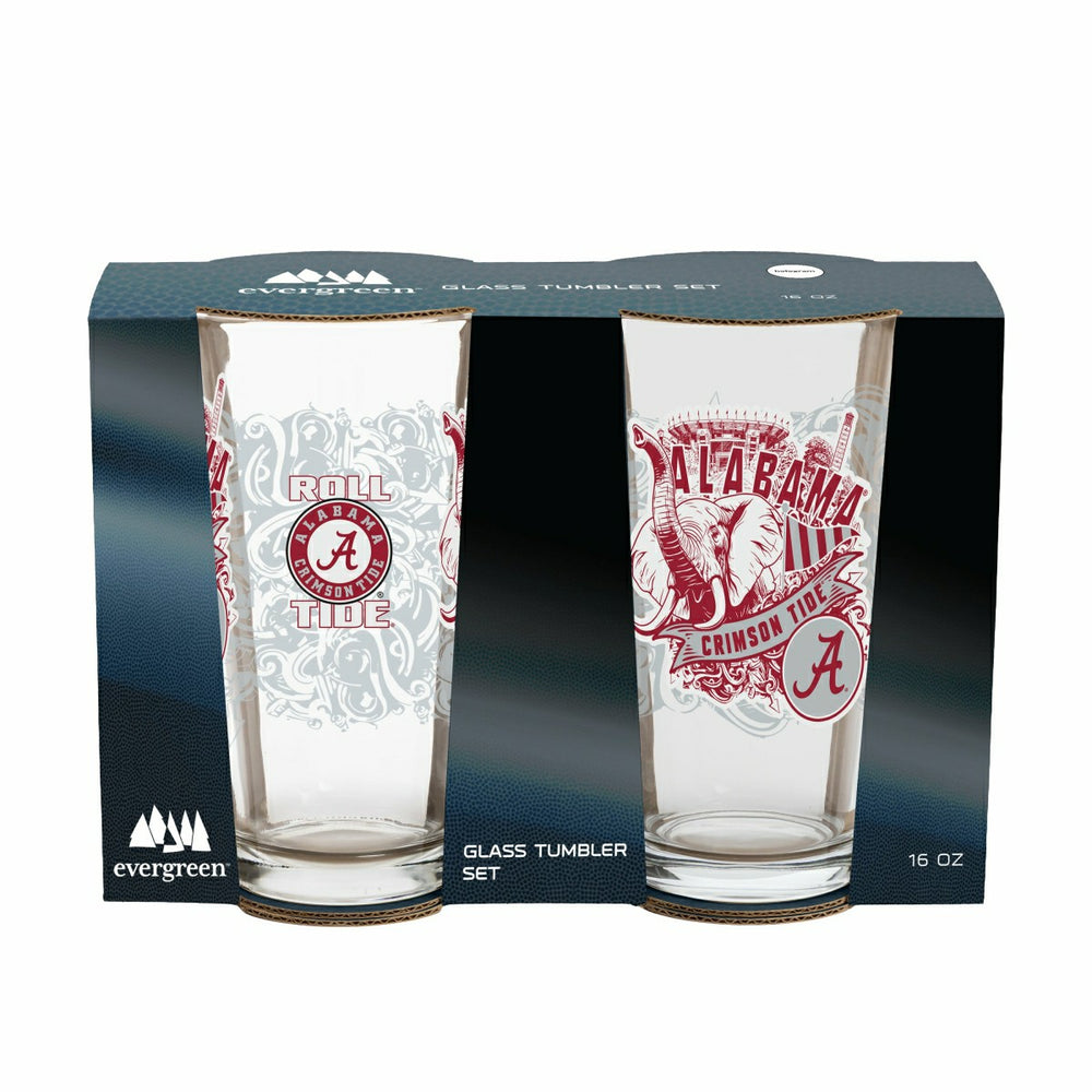 University of Alabama 16oz Glass pint, Set of 2 - Collegiate Home