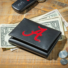 University of Alabama Black Tri-Fold Embroidered Wallet w/ RFID Blocking - Collegiate Home