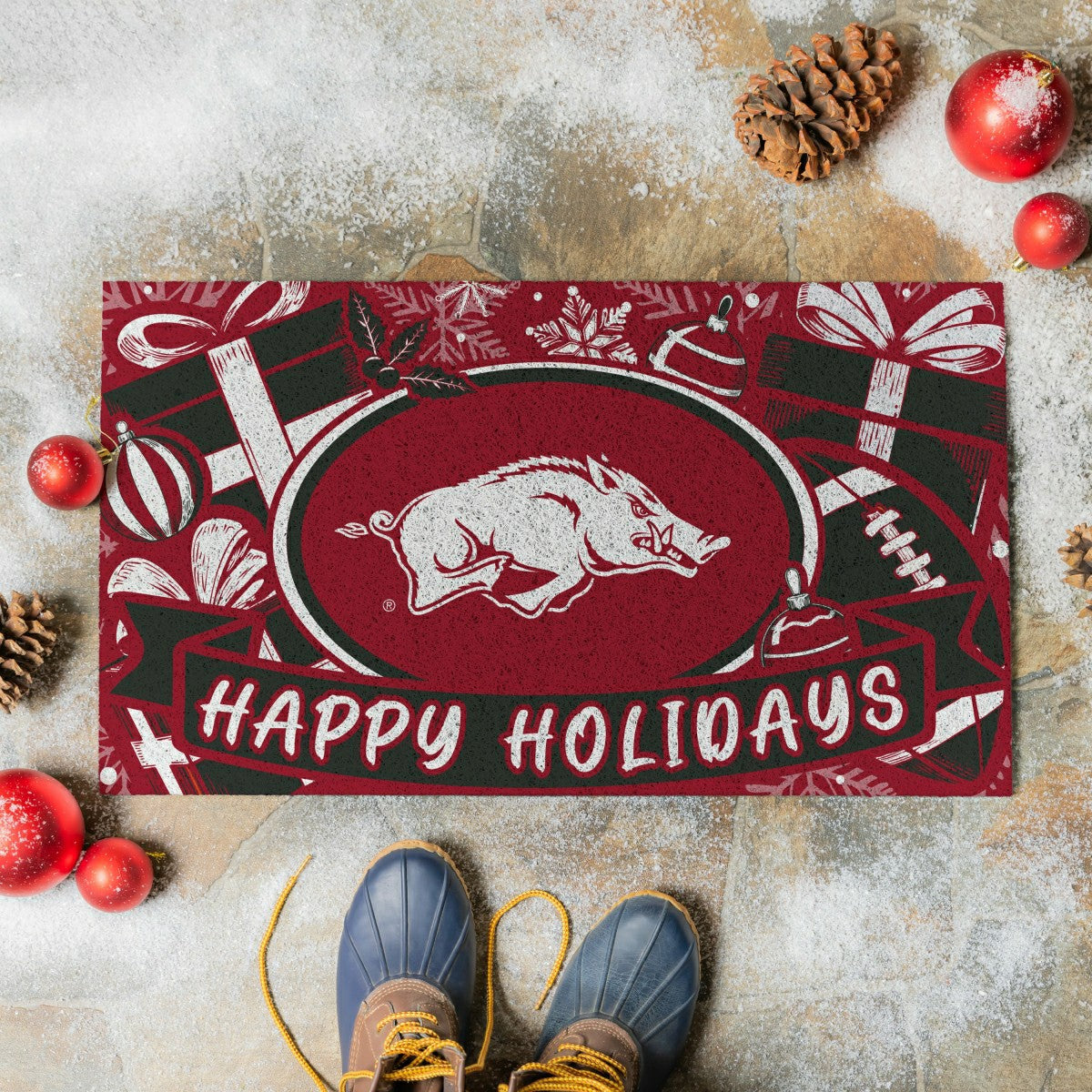 University of Arkansas Holiday PVC Mat, 28"x16" - Collegiate