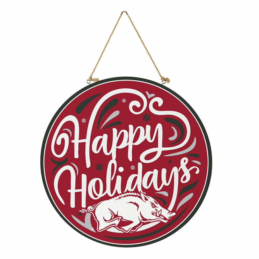 University of Arkansas Holiday Round Door Décor with Hanging Rope, 18x - Collegiate Home