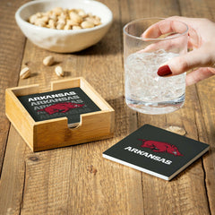 University of Arkansas Ceramic Coasters Set, 4pcs with Wood Caddy - Collegiate Home