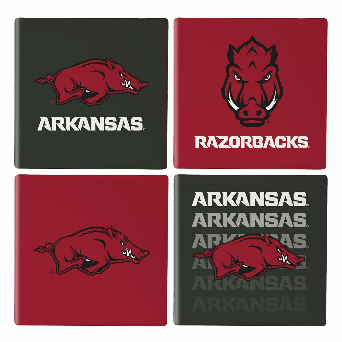 University of Arkansas Ceramic Coasters Set, 4pcs with Wood Caddy - Collegiate Home