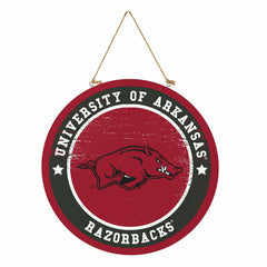 University of Arkansas Round Door Décor with Hanging Rope, 18x18 - Collegiate Home