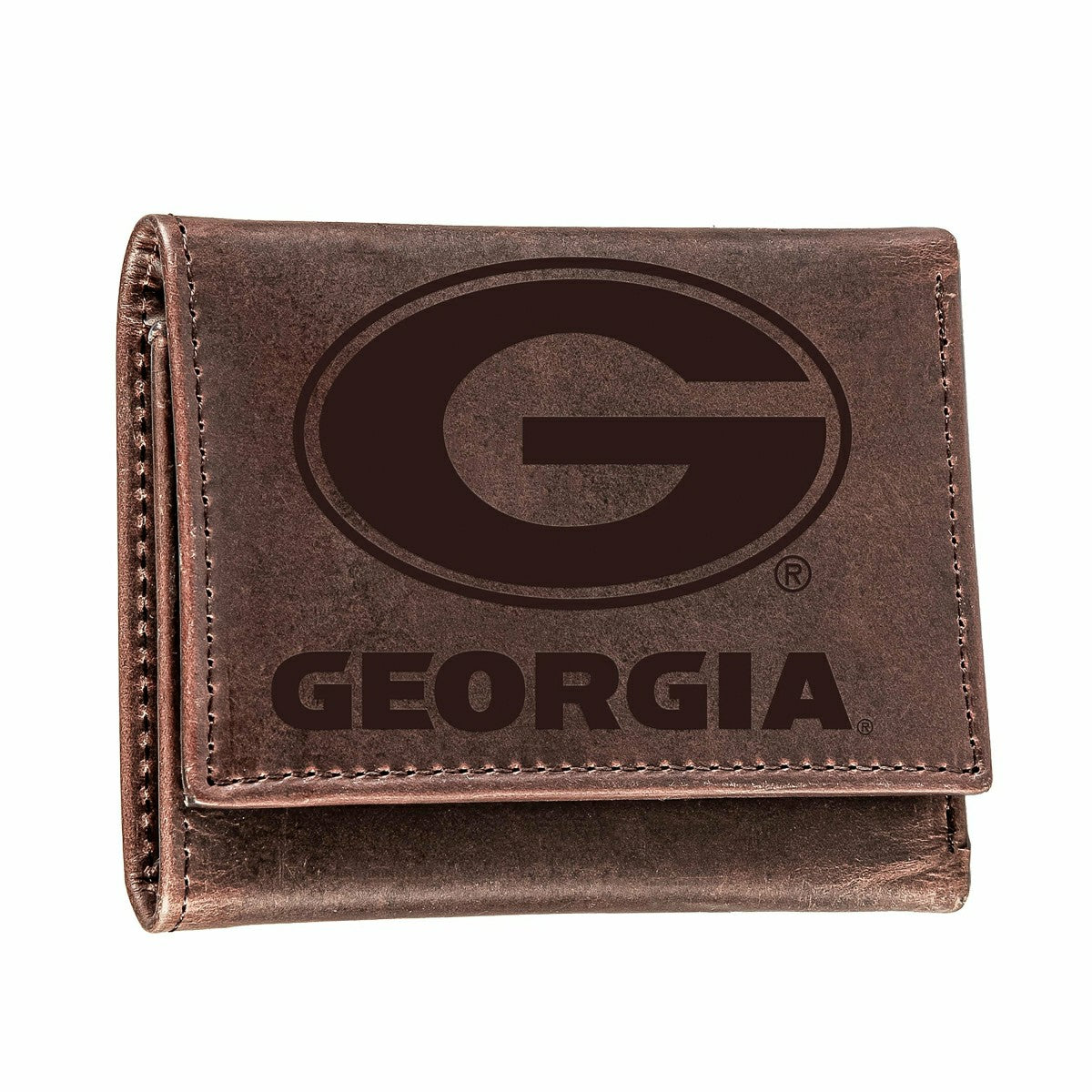 University of Georgia, Tri-Fold Wallet, Brown, CH, 100% Genuine Leathe - Collegiate Home