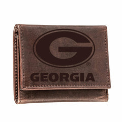 University of Georgia, Tri-Fold Wallet, Brown, CH, 100% Genuine Leathe - Collegiate Home
