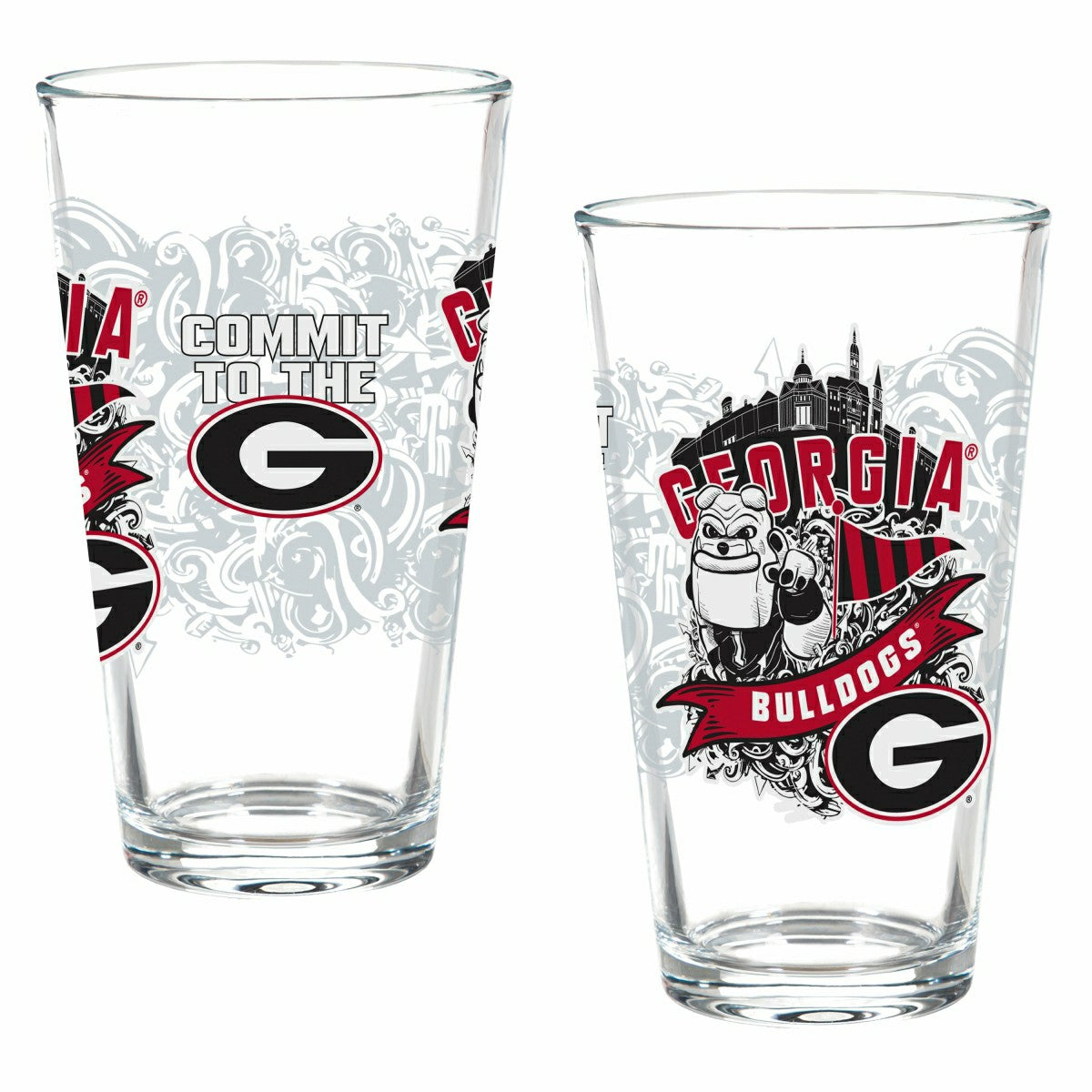 University of Georgia 16oz Glass pint, Set of 2 - Collegiate Home