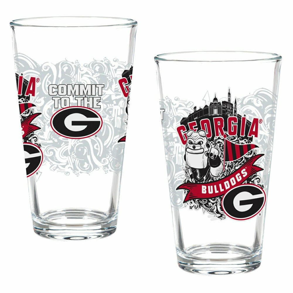 University of Georgia 16oz Glass pint, Set of 2 - Collegiate Home