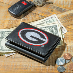 University of Georgia Black Tri-Fold Embroidered Wallet w/ RFID Blocki - Collegiate Home