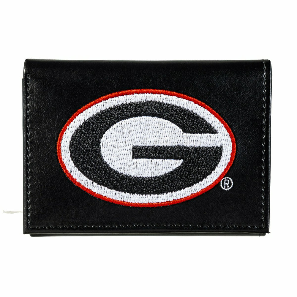 University of Georgia Black Tri-Fold Embroidered Wallet w/ RFID Blocki - Collegiate Home