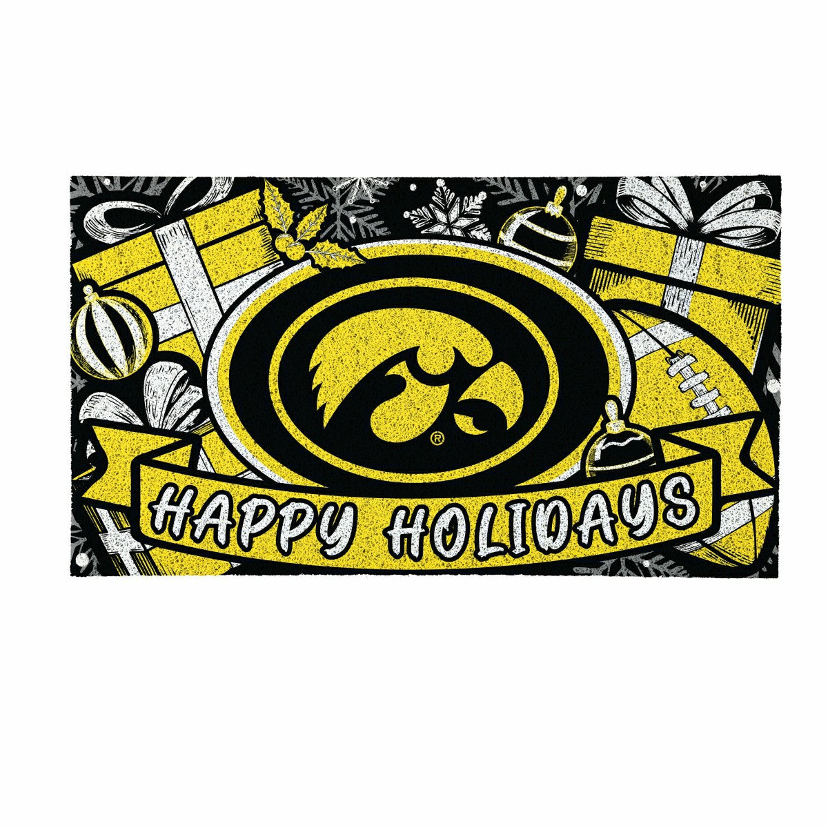 University of Iowa Holiday PVC Mat, 28"x16" - Collegiate