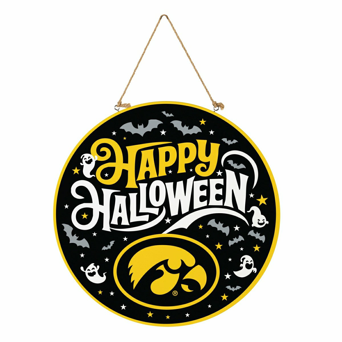 University of Iowa Halloween Round Door Décor with Hanging Rope, 18x18 - Collegiate Home