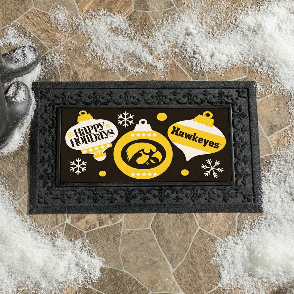 University of Iowa Holiday Flocked Coir Sassafras Switch Mat, 22"x10" - Collegiate