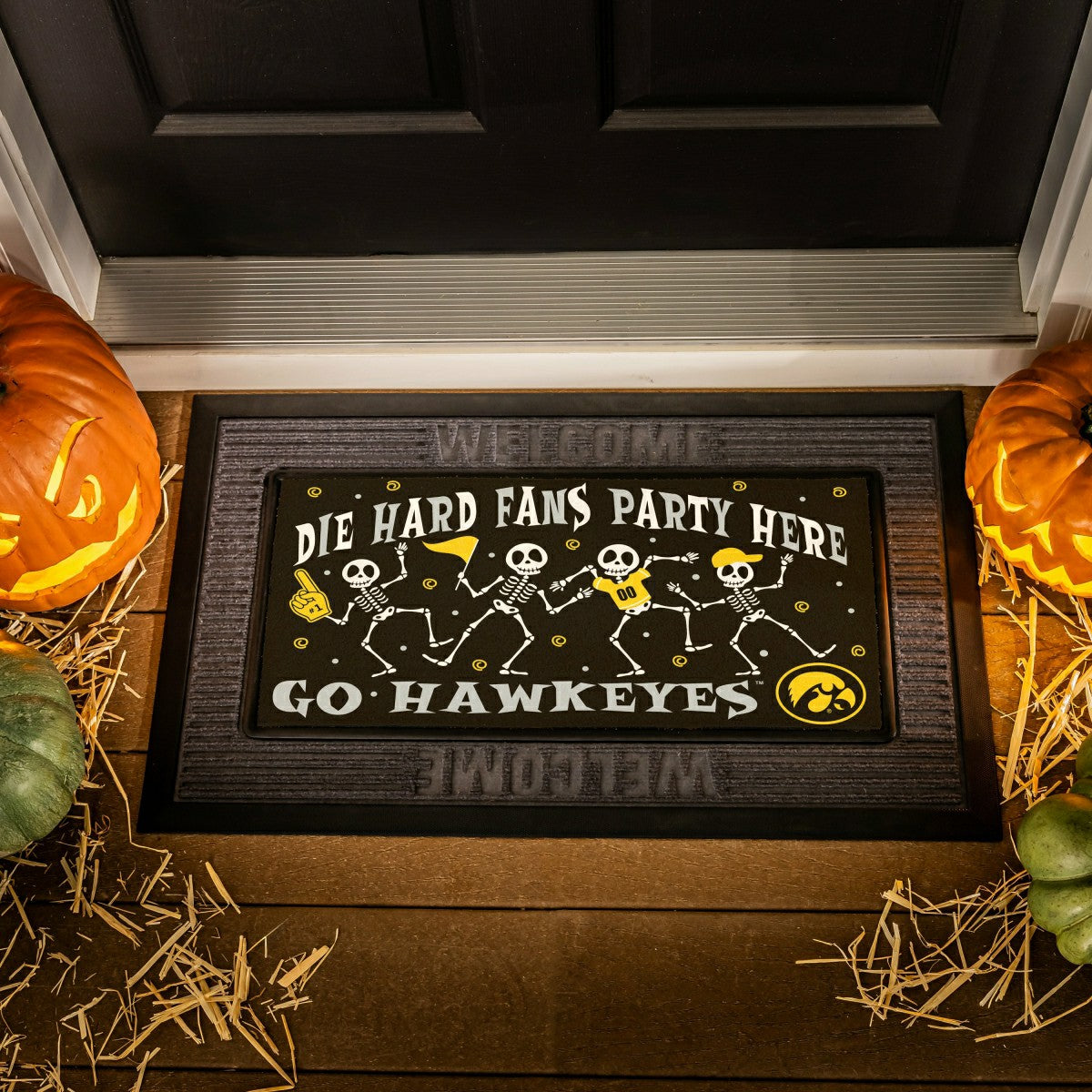University of Iowa Flocked Coir Halloween Sassafras Switch Mat, 22"x10 - Collegiate