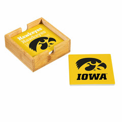 University of Iowa Ceramic Coasters Set, 4pcs with Wood Caddy - Collegiate Home