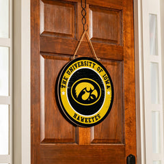 University of Iowa Round Door Décor with Hanging Rope, 18x18 - Collegiate Home