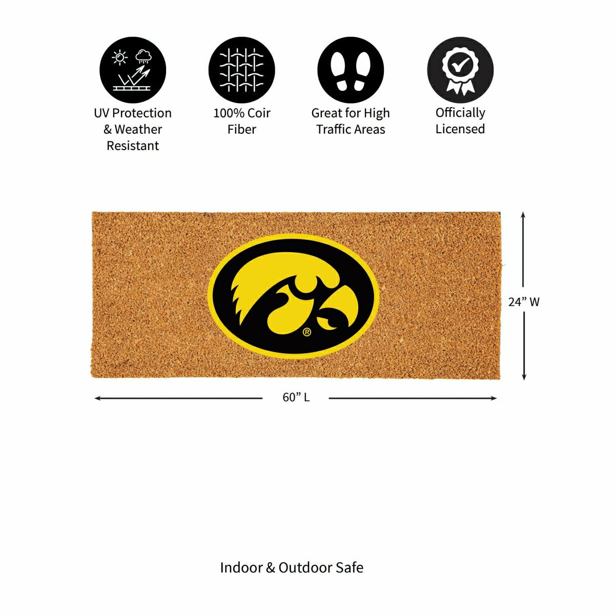 University of Iowa Extra Large Full Color Coir Mat, 60"x24" - Collegiate