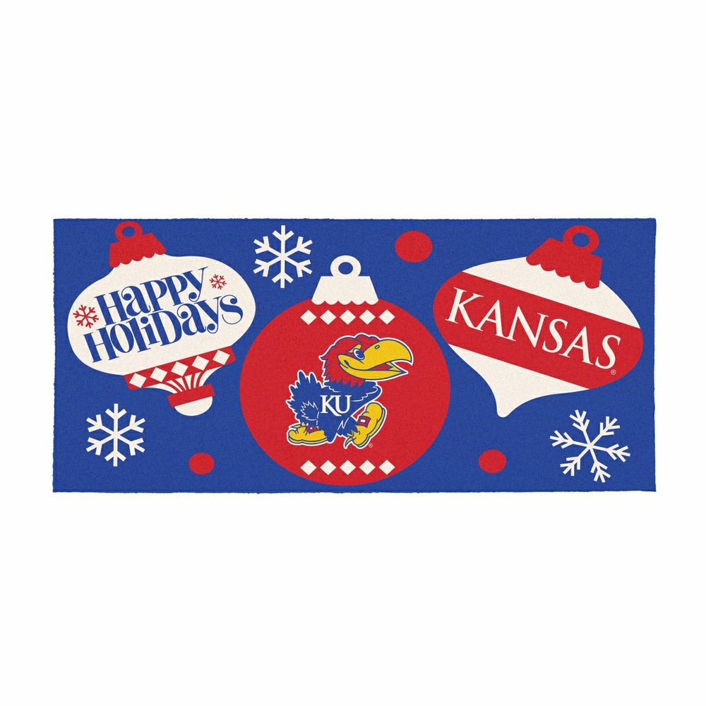 University of Kansas Holiday Flocked Coir Sassafras Switch Mat, 22"x10 - Collegiate