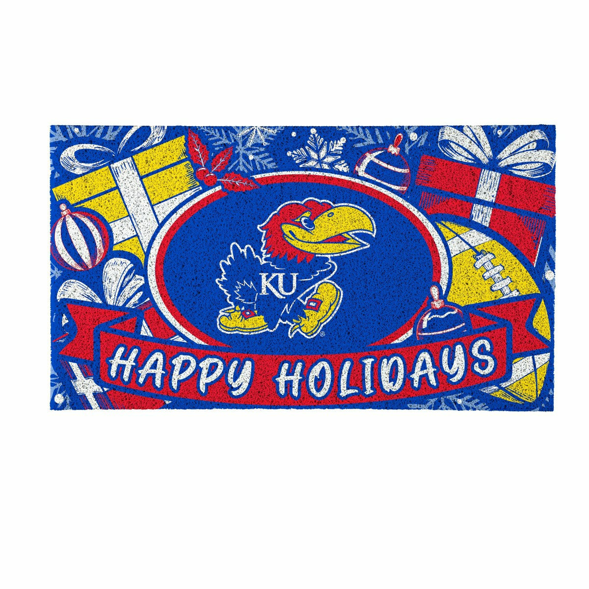 University of Kansas Holiday PVC Mat, 28"x16" - Collegiate