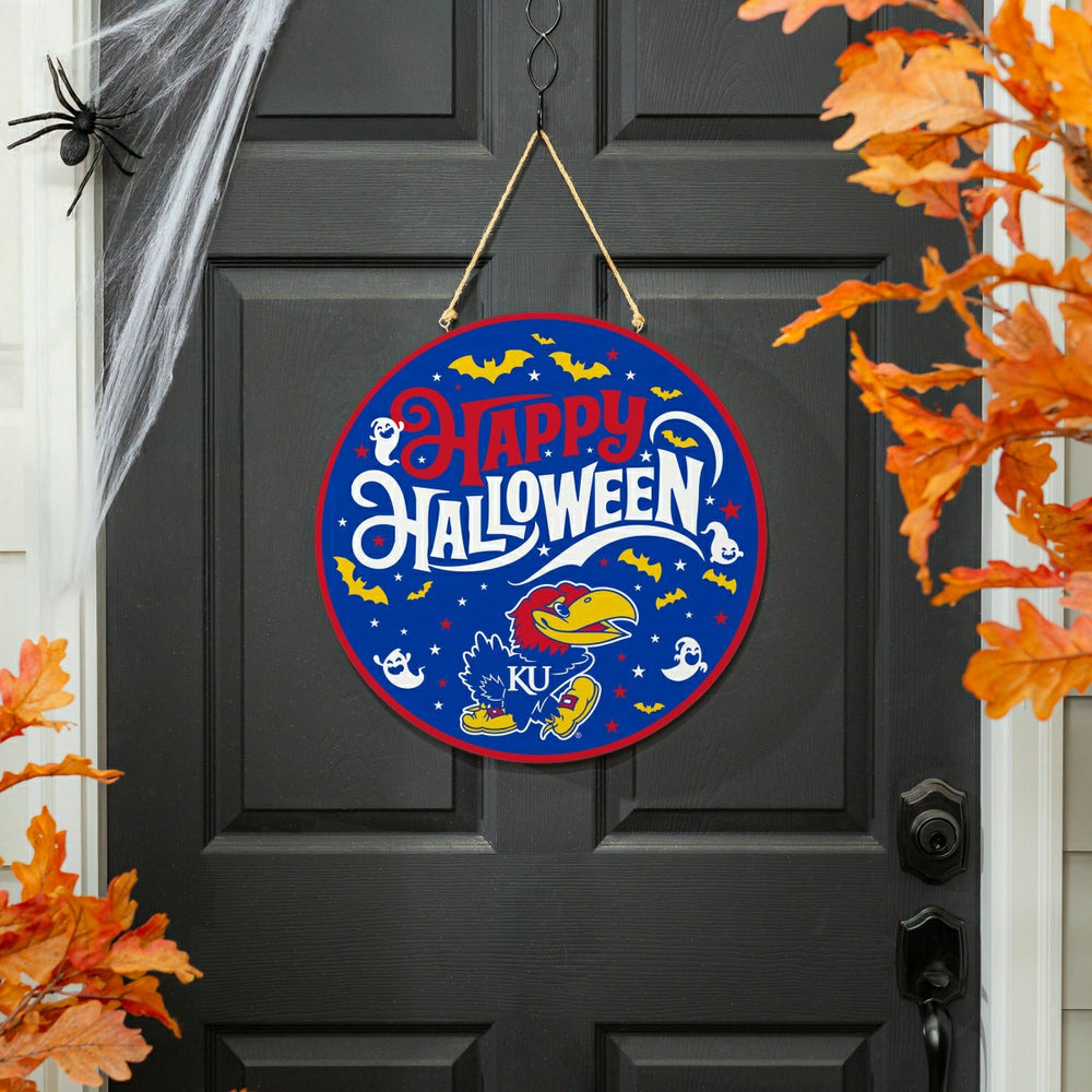 University of Kansas Halloween Round Door Décor with Hanging Rope, 18x - Collegiate Home