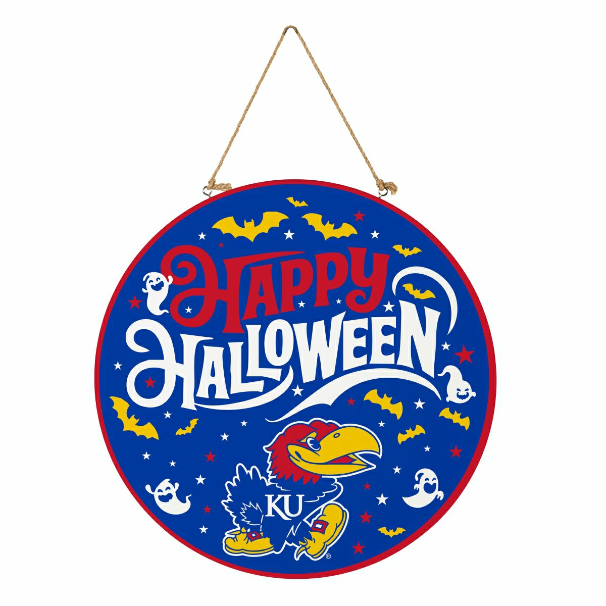 University of Kansas Halloween Round Door Décor with Hanging Rope, 18x - Collegiate Home