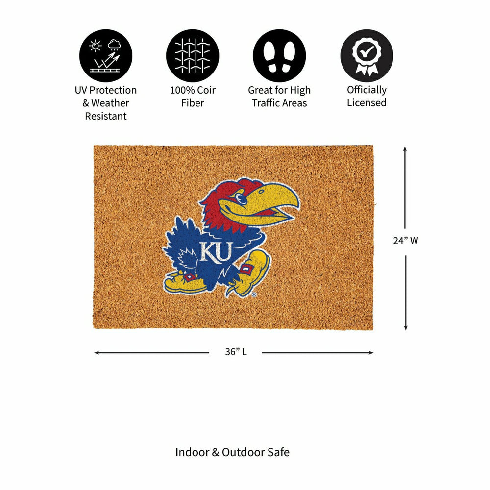 University of Kansas Large Full Color Coir Mat, 36"x24" - Collegiate
