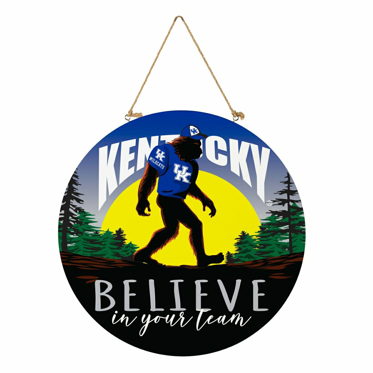 University of Kentucky Bigfoot Round Door Décor with Hanging Rope, 18x - Collegiate Home