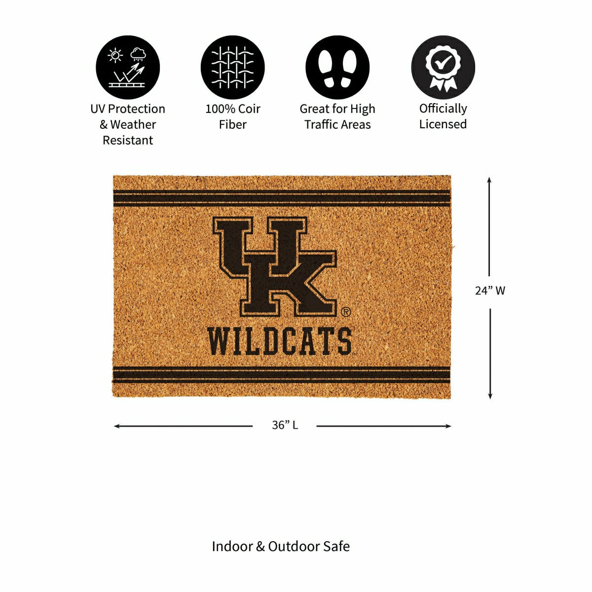 University of Kentucky Large One Color Coir Mat, 36"x24" - Collegiate