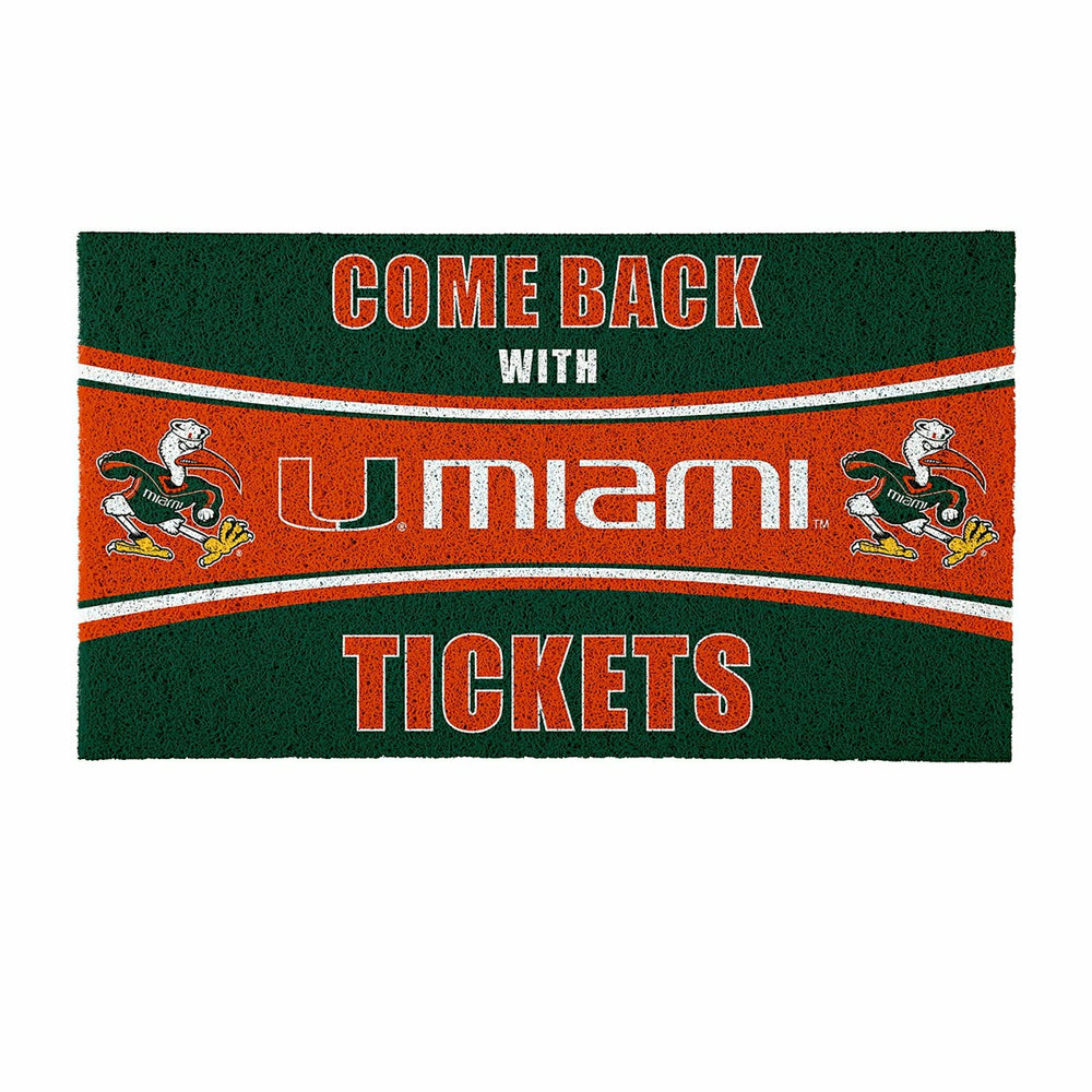 28" x 16" PVC Trapper Mat, Come Back with Tickets, University of Miami - Collegiate