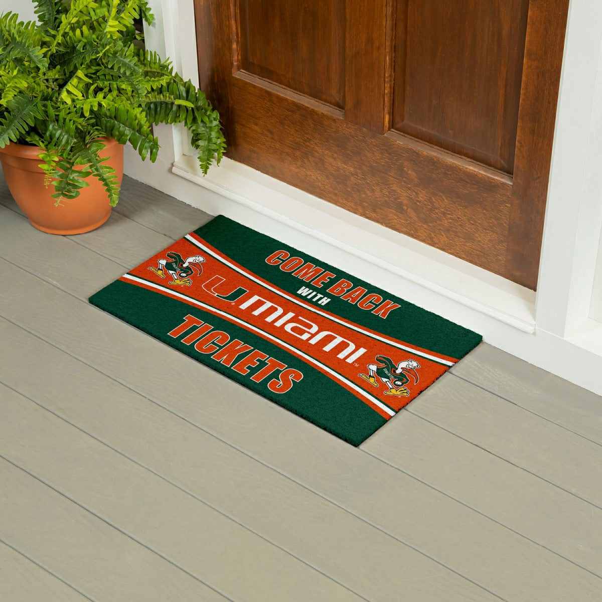 28" x 16" PVC Trapper Mat, Come Back with Tickets, University of Miami - Collegiate