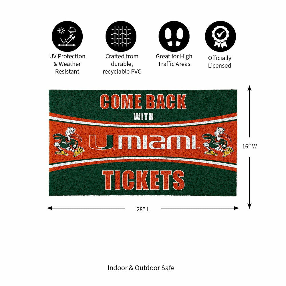 28" x 16" PVC Trapper Mat, Come Back with Tickets, University of Miami - Collegiate