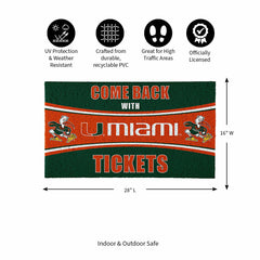 28" x 16" PVC Trapper Mat, Come Back with Tickets, University of Miami - Collegiate