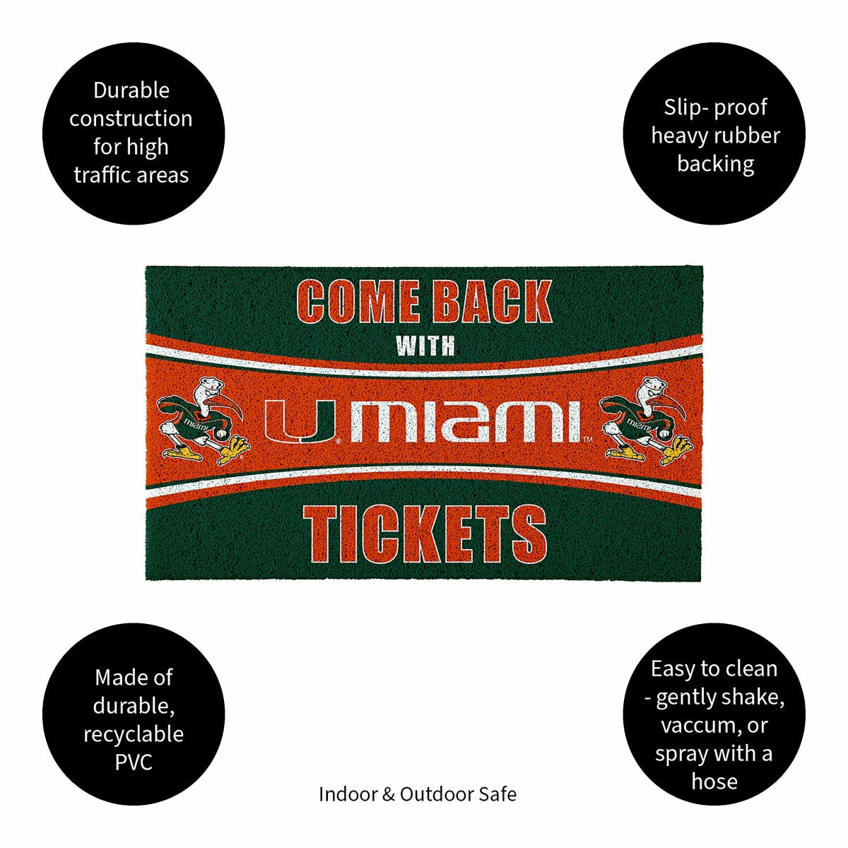 28" x 16" PVC Trapper Mat, Come Back with Tickets, University of Miami - Collegiate