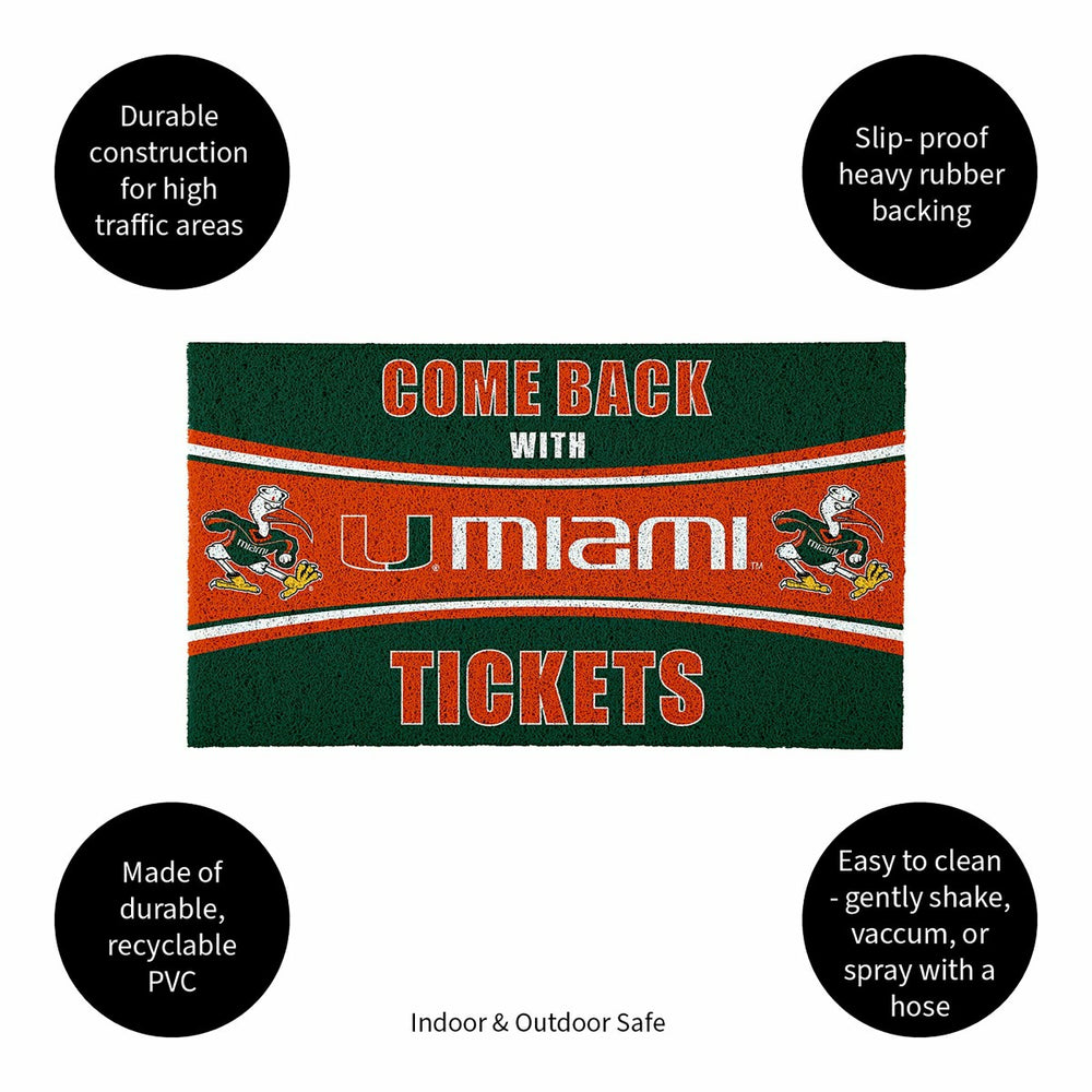 28" x 16" PVC Trapper Mat, Come Back with Tickets, University of Miami - Collegiate