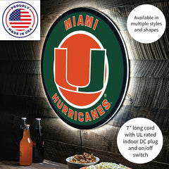 LED Wall Decor, Round, University of Miami - Collegiate Home