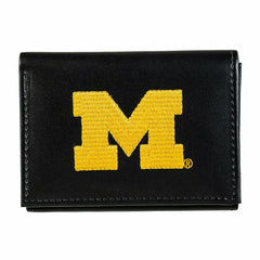 University Of Michigan Black Tri-Fold Embroidered Wallet w/ RFID Blocking - Collegiate Home