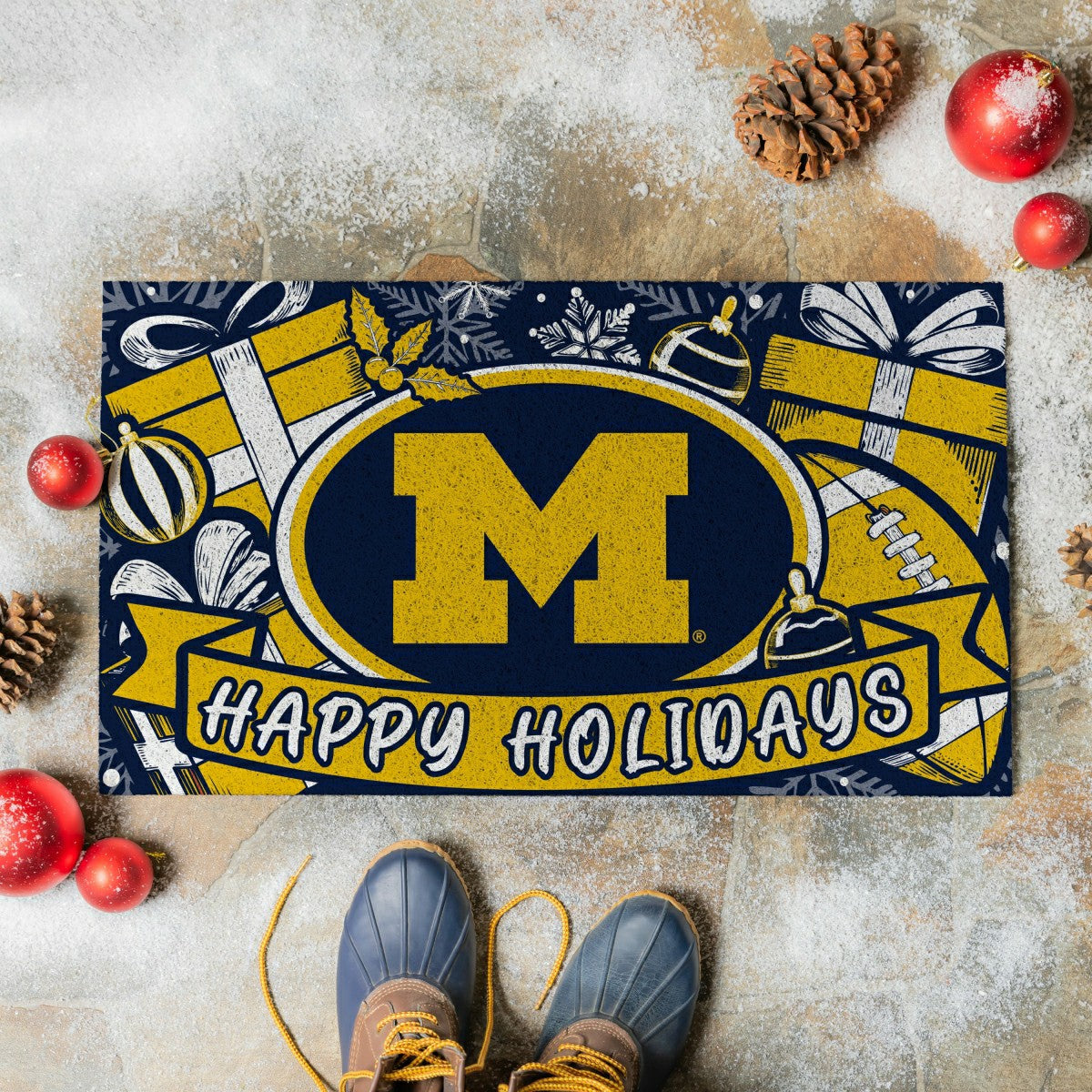 University Of Michigan Holiday PVC Mat, 28"x16" - Collegiate