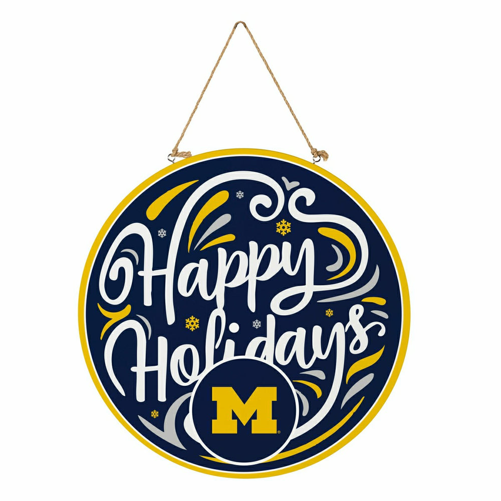 University Of Michigan Holiday Round Door Décor with Hanging Rope, 18x - Collegiate Home
